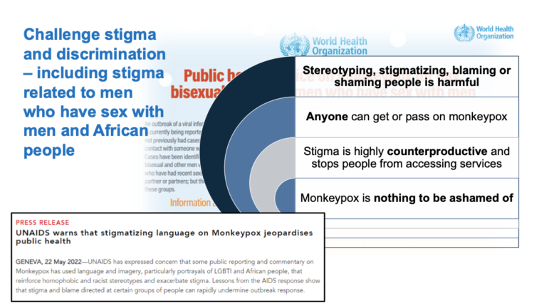 WHO slide on preventing monkeypox stigma