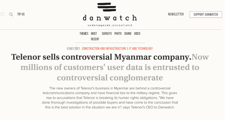 Danwatch collaboration investigation Myanmar telecom military regime
