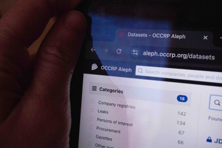 OCCRP Aleph database tool screenshot